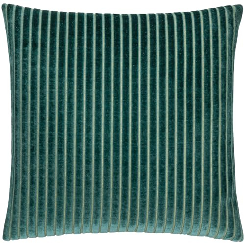 Paoletti Savoy Stripe Feather Filled Cushion – Reversible Soft Textured Velvet Decorative Cushion for Sofas Beds and Armchairs (Teal - 50x50cm)
