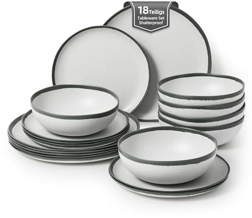 La Joventino Camping Geschirrset 6 Personen Graues Retro Design Mit Melamin Tellern, Perfekt für Outdoor