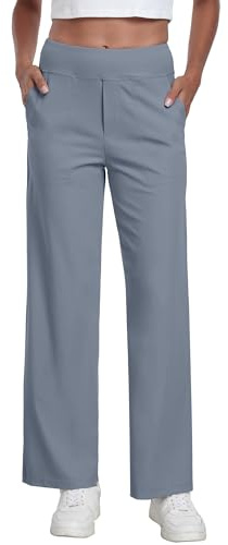 GRECERELLE Palazzo Hose Damen Elegante Locker Weites Bein Hose Taille Dehnbar Lounge Hose mit Taschen