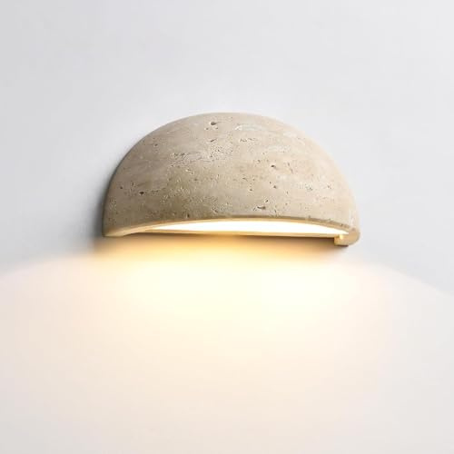 Stesulfr Nordische moderne Marmor Wandleuchte Wabi Sabi Art Beleuchtungskörper Halbmond Halbkreis gelbe Travertin Wandlampe japanischer Stil Naturstein Nachttisch Schlafzimmer Foyer Eingangsbereich