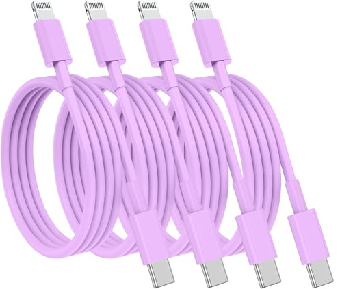 (4pack 1M+2M) USB C to Lightning Cable Apple MFi Certified,iPhone Fast Charger Cable USB-C Charging Cord for iPhone 14/13/12/14 Pro Max/12 Mini/11/11PRO/XS/Max/XR/X/8Plus/iPad-Purple