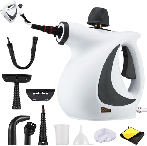 Dampf-Desinfektionsreiniger,Dampfreiniger Handgerät, Steam Cleaner Mobile, 3,2 Bar Dampfdruck, 1050 W Steam Cleaner Für Alle Böden, Chemiefrei, Mit 12 Aufsätzen (Grau)
