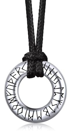 Bandmax Wikinger Rune Kette für Herren Damen Edelstahl Halskette Wasserfest | Mobius Rund/Dreieck/Unendlichkeit Runen Anhänger, mit schwarze Geflochtene Lederkette, Amulett Wikinger Schmuck für Männer