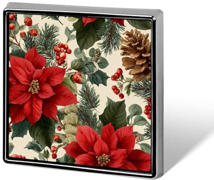 Unisex-Broschen und Nadeln, Motiv: rote Weihnachtsstern, Blumen, Stechpalmenblätter, Zapfen, quadratisch, leicht, Revers, Abzeichen, Schmuck für Kleidung, Schal, Hut
