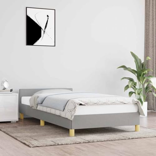 Yunovire Bettgestell ohne Matratze Hellgrau 90x200 cm Stoff, Modernes Einzelbett mit atmungsaktivem Polster, Stabile Plattform für Schlafzimmer Möbel