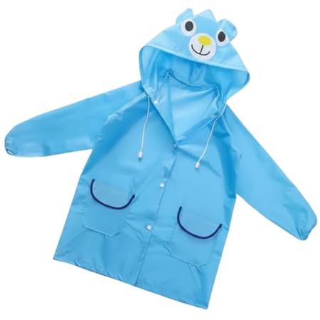 VAEIORP 1 Pcs Cape de Pluie Imperméable pour Enfants Poncho avec Capuche Wasserdicht pour Garçons Filles 3D-Ours-Chapeau Bouton-pression (3-8 ans)