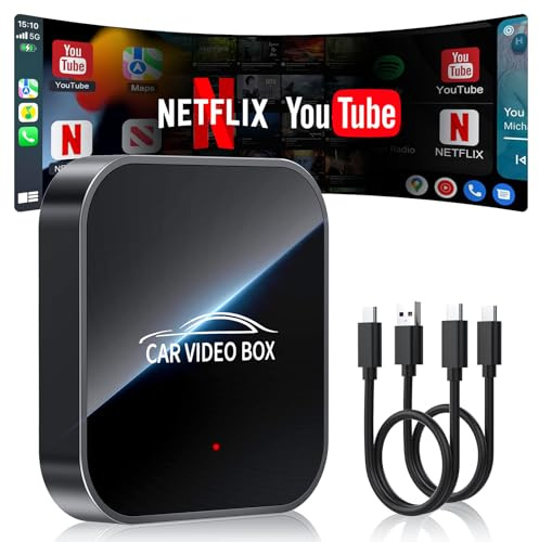 Adattatore Wireless CarPlay & Android Auto 5 in 1 con Netflix/YouTube/scheda TF,Plug & Play Chip 5G, 2GB+16GB AI Box Carplay per auto con CarPlay & Android Auto cablato dopo il 2016