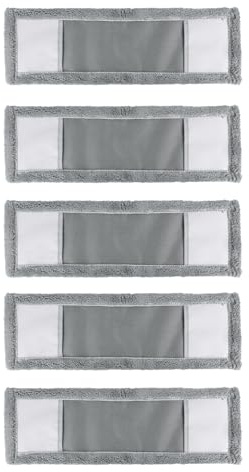 JVL Microfibre Mop Replacement Cleaning Pads – Machine Washable Reusable Refill Heads for Flat Floor Mop – Grey (Pack of 5)