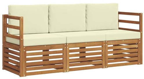 vidaXL Sofagarnituren 3 pcs Natur und Creme Massivholz Akazie, Moderne Gartenmöbelsets, wetterfeste Sitzmöbel, Akazien-Sofa, Flexible Lounge-Lösungen für die Terrasse