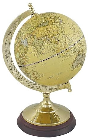 Sea-Club Globus Weltkugel Messing/Holz H=23cm Ø=13cm beige Maritime Deko