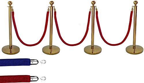 4 X Brass Queue Barrier Posts Security Stanchion Rope Divider Steel Set Gold