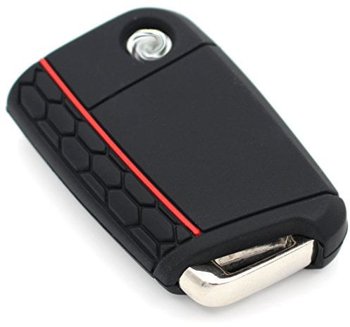 Finest Folia Schlüssel Hülle VB für 3 Tasten Auto Schlüssel Silikon Cover Schlüsselhülle Etui Schutzhülle (Schwarz Rot)