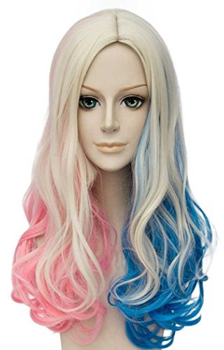 FALAMKA Blau und Pink Perücke Lange Lockige Damen Perücke Cosplay Kostüm Halloween
