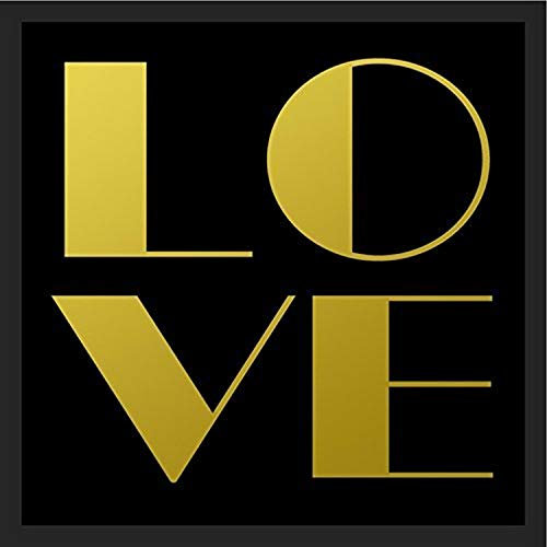 Buyartforless Framed L O V E by Claudia Schoen 12x12 Art Print Poster Love in Big Golding Lettering Black Background Made IN The USA! Comes Ready to Hang!