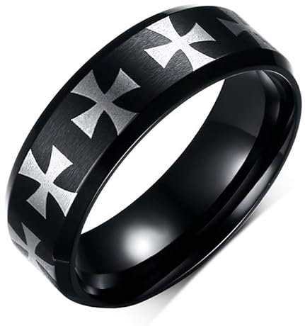 BOBIJOO JEWELRY - Ring-Alliance-Ring, Kreuz der Tempelritter-Mann-Edelstahl-Schwarz - 18,5 (8 US), Edelstahl 316