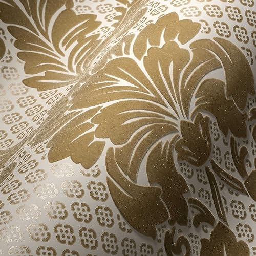 A.S. Création Architects Paper beflockte Vliestapete Luxury Wallpaper Tapete mit Ornamenten barock 10,05 m x 0,52 m creme metallic Made in Germany 305442 30544-2