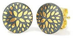 lille mus Porzellan-Ohrstecker BLUMENSTERN - Grau/Gold