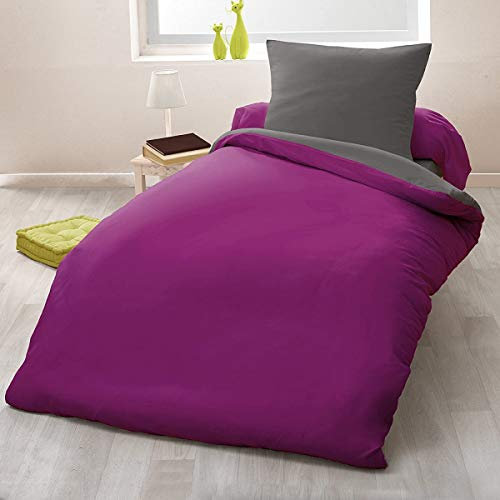 Home Passione 60002 Pack di 2 Parure Copripiumino singolo 57 fili cotone fucsia/grigio 140 x 200 cm