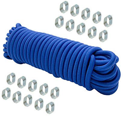 Dreamprint Expanderseil 20 m Blau 6 mm Gummiseil Gummischnur Spannseil Planenseil Gummileine elastisches Seil mit 20x Würgeklemmen