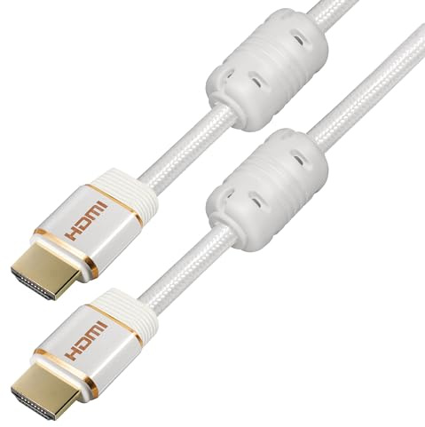 MAXTRACK Premium HDMI™ Kabel c216-3L – 4K 60Hz, HDR, Goldkontakte, Weißes Nylongeflecht, 2160p, HDMI™ 2.1