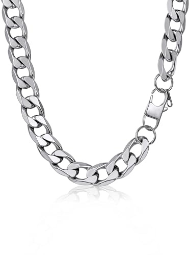 PROSTEEL platt kubansk kedja halsband herr rostfritt stål 4/6/9/13 mm bredd kubanska länkar kedjor silver/guld/svart, 36 cm – 76 cm, smycken herr dam med presentask