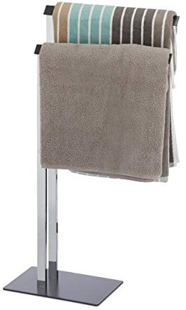 Relaxdays, Chrom/anthrazit Handtuchständer zweiarmig, Freistehender Handtuchhalter, Badetuchhalter HBT 82 x 46 x 20 cm, Standard