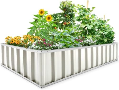 KING BIRD Hochbeet Metall 174x90x30cm,Pflanzkübel Blumenkasten mit 8 T-Etiketten&Handschuhen,Pflanzkasten für Garten aus Verzinktem Stahl,Weiß