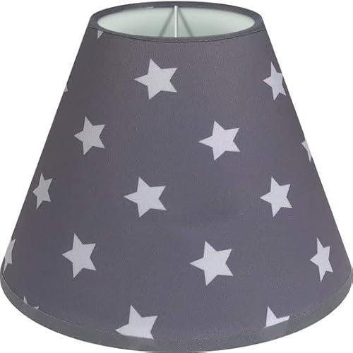 Wogati® Lampenschirm in Verschiedenen Größen & Farben | Grau Sterne/Größe: M | E27 | Baumwolle | Für Stehlampe, Hängelampe und Tischlampe