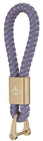 Skipper Schlüsselanhänger mit D-Schäkel aus Leder Imitat geflochten Schlüsselbund Schlüsselband Keychain Geschenk für Frau Mann Freund Auto Fahrrad Motorrad Boot 41 Gold 8253 - Lila