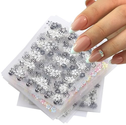 Jadeshay Nagelsticker, 50 Blatt 3D Design Nagel Sticker Weihnachten Nagelaufkleber Blumen Design Kleber Aufkleber Dekoration