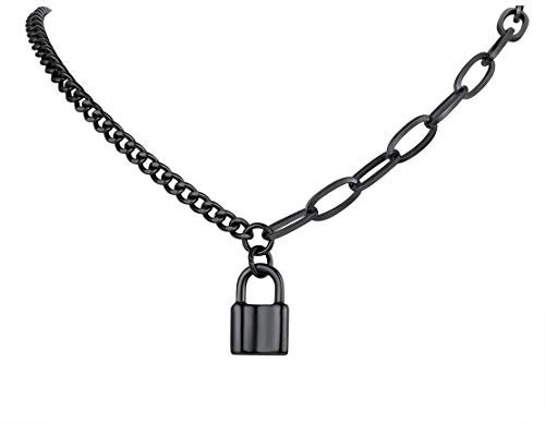 FindChic Collana Con Ciondolo Lucchetto a Catena e Lucchetto Collana In Acciaio Inossidabile Con Lucchetto a Catena Per Donna Regolabile 46cm + 5cm Catena Con Lucchetto Inciso a Catena