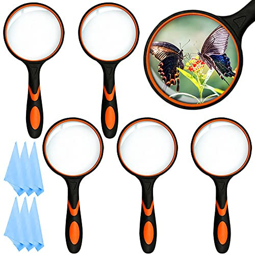 SITAKE 6 Grandes Loupe Enfant, Loupe à Main 10X Loupe Incassable pour Les Loisirs, Loupe de 75 mm pour Enfants, avec 6 Chiffons de Nettoyage en Microfibre