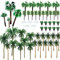 NA Woohome 44 Stück Modellbau Bäume Miniatur Palme Kunststoff, Mini Palme Kokosnuss Kunststoff mit 5 Stück Mini Regenschirm für DIY Landschaft Gartendeko, Modelllandschaft (Style 1)