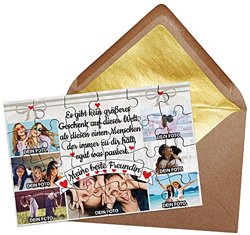PR Print Royal Foto-Puzzle - Meine Beste Freundin - inkl. Briefumschlag mit Gold-Inlay - Geschenk für die Beste Freundin - mit Sieben Bildern Bedrucken Lassen - 24 Teile