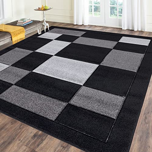 renoazul® Large Carpet Rugs for Living Room, Hallway, Bedroom and Office, 200 x 290 cm, BlackGrey, Washable Stain Resistant Geometric Carpet Rugs