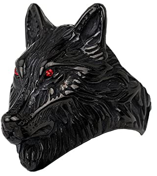 PAMTIER Herren Uralt Rocker Wolf Kopf Ring