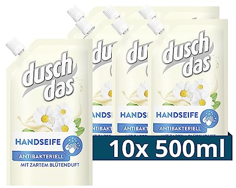 Duschdas Flüssigseife Nachfüllbeutel Pflege + Hygiene antibakterielle Handseife mit zartem Blütenduft 500 ml 10 Stück