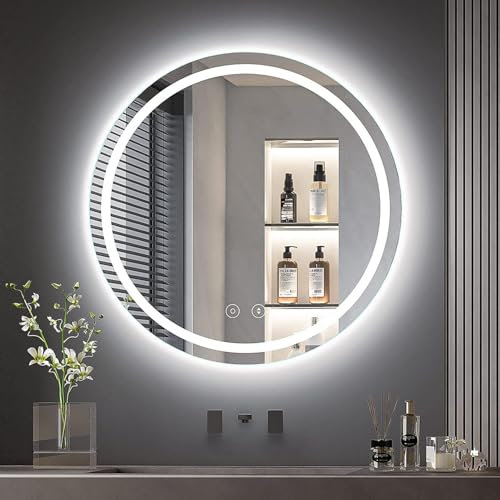 Dripex Miroir Salle de Bain avec Eclairage 60cm, Miroir LED Rond avec Anti-buée, 3 Couleurs Lumière, Dimmable, Fonction Mémoire, HD Verre Trempé, Capteur Tactile, IP44