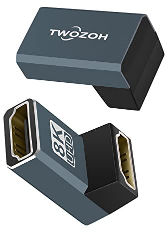Twozoh Coupleur HDMI 8K (Lot de 2), adaptateur HDMI 2.1 Femelle vers Femelle Coudé 90 Degrés, prise en charge 8K@60Hz, 4K@120Hz 1080p