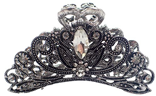 Topkids Accessories Vintage Hair Claw Clips Metal Flower Butterfly Bulldog Grips Silver Gold Women Girls Wedding Bridal Sparkly Clamp Jaw Rhinestone Gems (Ornate Crystal Filigree 7cm 2.8)