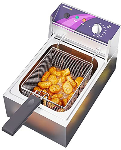 Generic Friggitrici elettriche in Acciaio Inox di Grande capacità con cestello e limitatore di Temperatura, per la Cucina della ristorazione Professionale Domestica, 1 Vasca 2500W