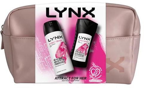 LYNX Attract for Her bodywash & body spray Washbag, 2 piece Gift Set perfect for her daily routine