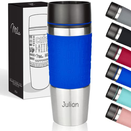 Milu Tazza termica da viaggio per caffè con incisione 380ml idea regalo personalizzata regalo di compleanno regalo di Natale per uomini donne mamma papà fidanzata (380ml, Blu)