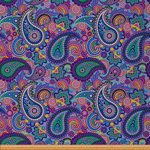 Loussiesd Paisley Stoff Meterware Bunter Boho Paisley Blumen Möbelstoff für Stühle Sofa Couch Bohemien exotisch Outdoor Stoff wasserdicht indischer Stil Dekorationsstoff 460x150cm Lila Grün