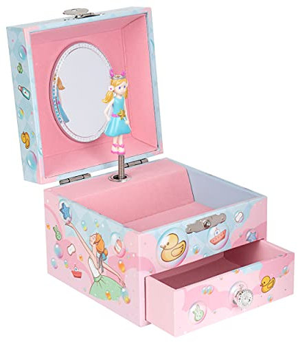 Wisplye Musikalische Schmuckschatulle mit sich Drehendem Prinzessin, Spieluhr mit Ausziehbarer Schublade für Mädchen Kinder Geschenk für Geburtstag und Weihnachten, Schwanensee Song
