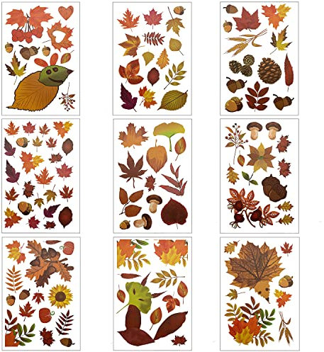 ZORRA 120 Stück Fensterbilder Herbst, Thanksgiving Fenster Aufkleber Herbstdeko Fenster,Fensterbilder Selbstklebend Herbst Ohne Kleber, Fensterdeko Herbst für Cafe Schaufenster Thanksgiving Fenster