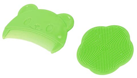 ViaGasaFamido Baby Scalp Brush Set Baby Cradle Cap Brush Soft Sensory Silicone Bath Brush Bequeme Kopfhaut-BadebüRste FüR Neugeborene Trockene Haut Peeling und Sanft Massieren (Grün)