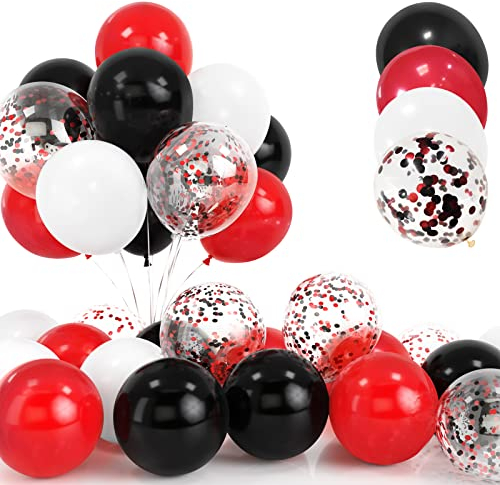 30Pcs Rot und Schwarzes Luftballon Set, 12 Zoll Rote Schwarze Konfetti Ballons und Weiße Helium Latex Luftballons mit Band für Geburtstag Hochzeit Kinder Baby Shower Party Dekorationen