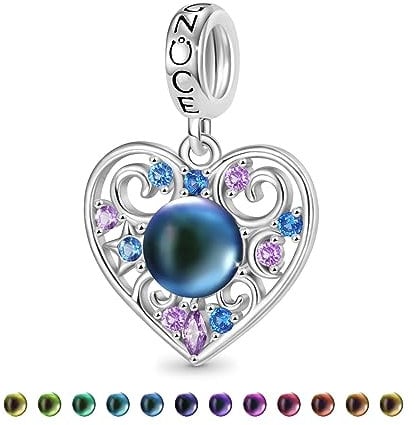 GNOCE Magischer Mood & Stern Charm 925 Sterling Silber Herz Anhänger Charms für Schlangenkettenarmbänder Schmuck Geschenk für Frauen (Herz Stimmung)