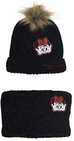Sun City Minnie Mouse Kinder Winter Strick Set 2 tlg. Mütze und Schal Mädchen, Farbe:Schwarz, Größe:52